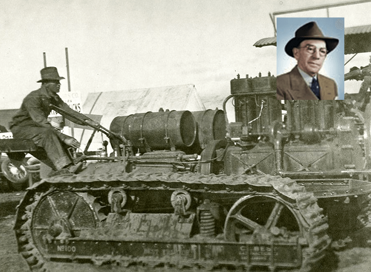 Φωτογραφία του Caterpillar Sixty με ερπύστριες, πουλήθηκε αρχικά ως Best 60 το 1919, με ένθετο πορτρέτο του Clarence Leo Best.